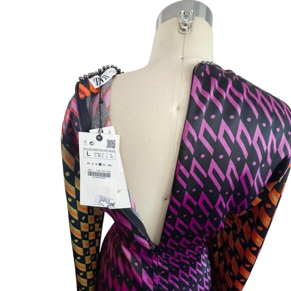 Zara Satin Deep V Tunic Dress Top - L - Picture 7 of 7